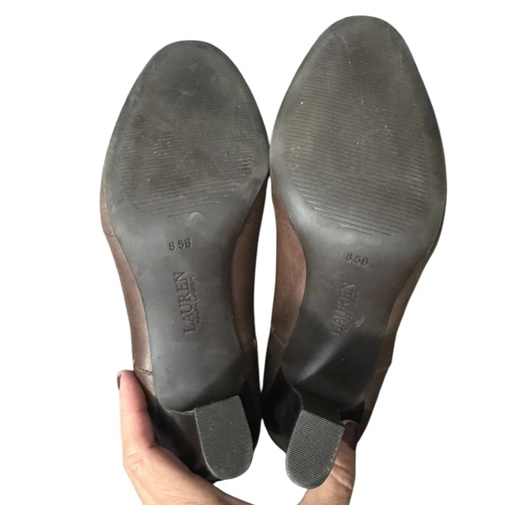 Lauren Ralph Lauren Brittni Brown Leather Ankle Booties Heels Womens Sz 8.5 B